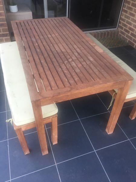 Outdoor Merbau Table with Bench Seats