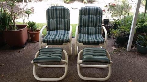 2 x Padded Outdoor chairs with footstools (Price is for the lot)
