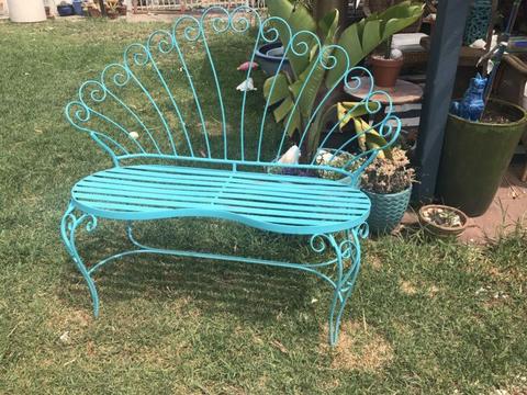 Vintage iron outdoor peacock bench seat