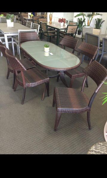 Outdoor 7-Piece Wicker Oval Dining Setting
