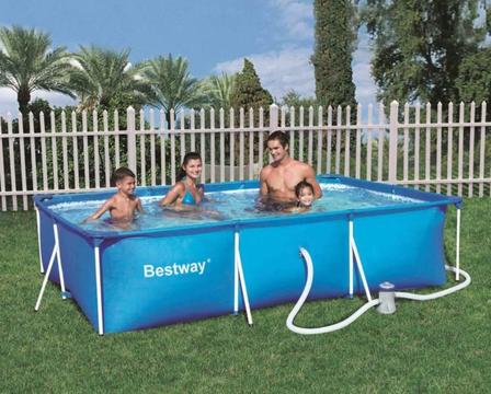 BESTWAY Frame Rectangular Swimming Pool w Filter Pump 300x201x66