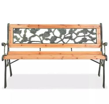 Brand New Rose Pattern Garden Bench Outdoor Wood Backrest