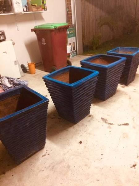 4 Blue Solid Glazed Garden pots