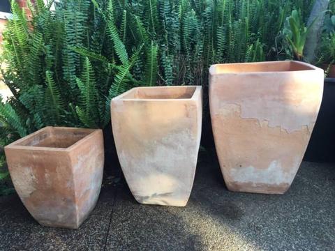 Set of 3 Terracotta Pots with Rustic Mediterranean Patina