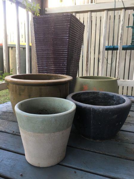 Bulk lot Garden plant pots x 5 (ceramic / glazed / terracotta )