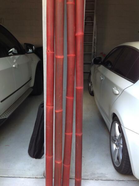 Red Bamboo cylinder poles x 4 - great for indoor/ outdoor