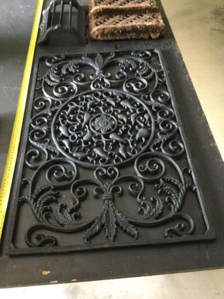 Metal wrought iron door mat, boot scraper and boot brush