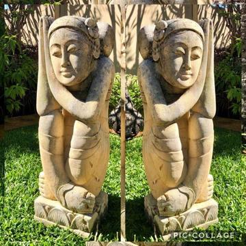 Pair of 2 Bali Statues limestone Garden sculpture ornaments 81cm