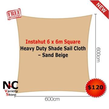 Instahut 6 x 6m Square Heavy Duty Shade Sail Cloth - Sand Beige