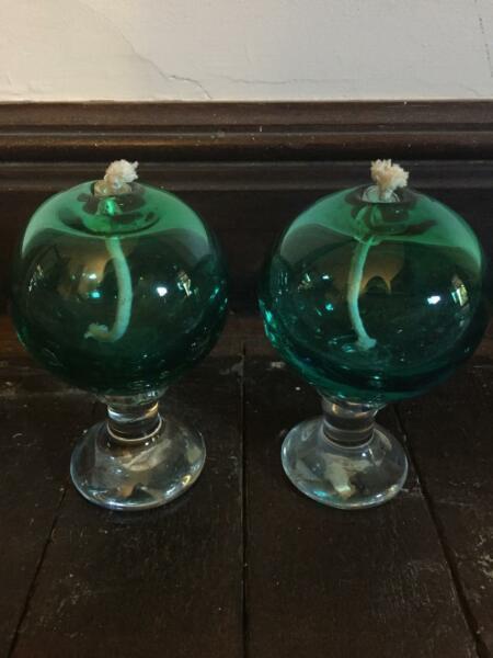 2x Reusable citronella oil burners, hand blown glass, never used