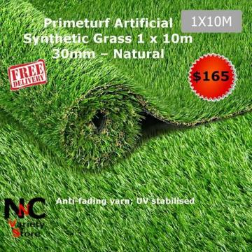 Primeturf Artificial Synthetic Grass 1 x 10m 30mm - Natural