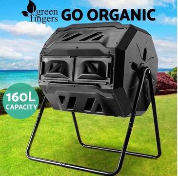 160L Twin Chamber Compost Aerated Bin Recycling Food Waste Garden