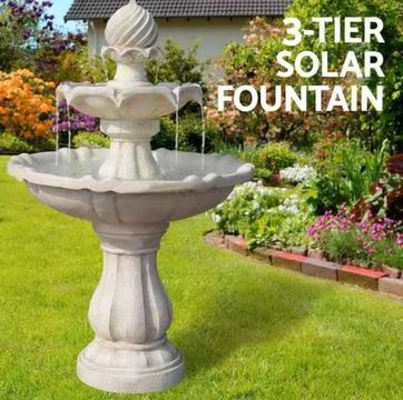 Solar Power Fountain Feature Three-Tier Bird Bath Outdoor Fountai