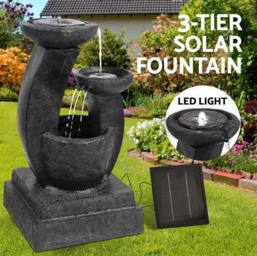 Solar Power Fountain Feature Three-Tier Bird Bath Outdoor 3 Tier