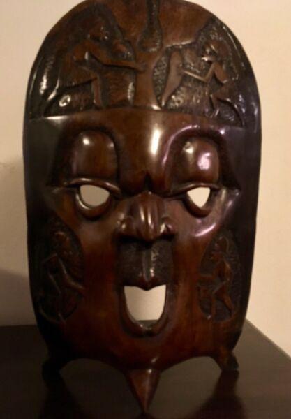 TRIBAL hand made large solid wood AFRICAN mask stand artifact