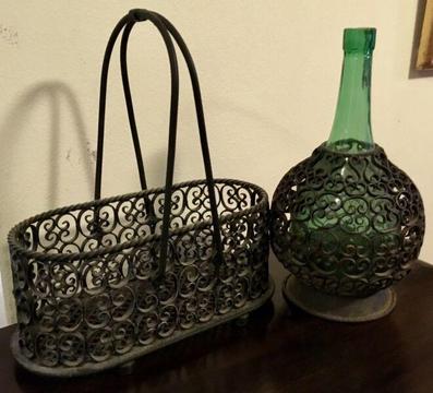 Antique MOROCCAN 3 piece matching set bottle basket frame