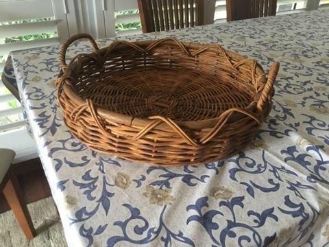 Large round Cane basket with handles