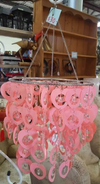 Pink love heart plastic/crystal hanging light shade $ 30 As new