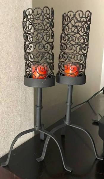 Black handmade IRON MOROCCAN Pair of unique candle stands