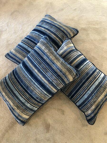 Feather filled velour stripe Decorative Pillows x3