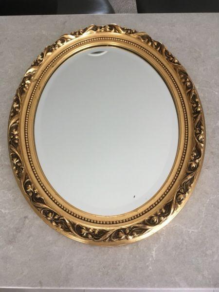 Mirror, gold, oval ornate