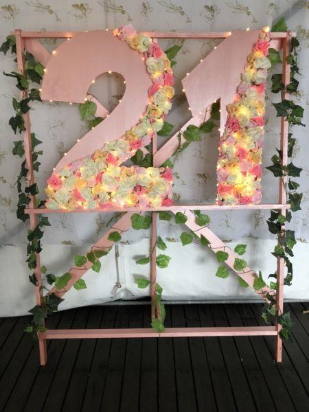 21 Floral Number with Lights (for hire)