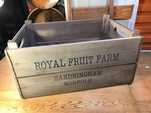 Vintage Style Royal Fruit Farm Norfolk Timber Carry Storage Crate