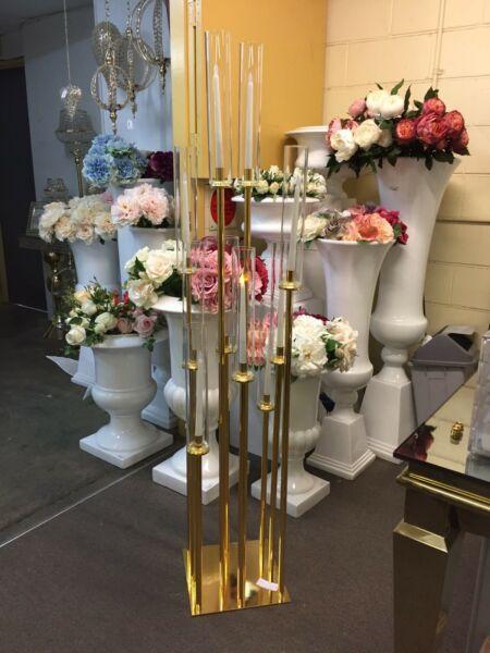 Gold & clear crystal glass candle holder candelabra wedding decoration