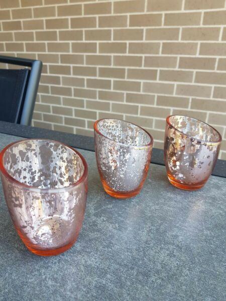 Rose gold Mercury Glass Tea Light Votive Candle Holders Wedding