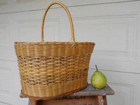 Vintage Hand Woven Cane Basket Wicker Shopping