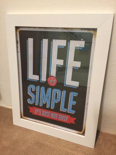 INSPIRATIONAL LIFE IS SIMPLE WALL ART PRINT IN WHITE FRAME