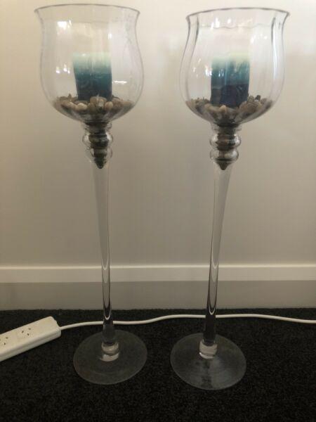 Glass candle holders and candles
