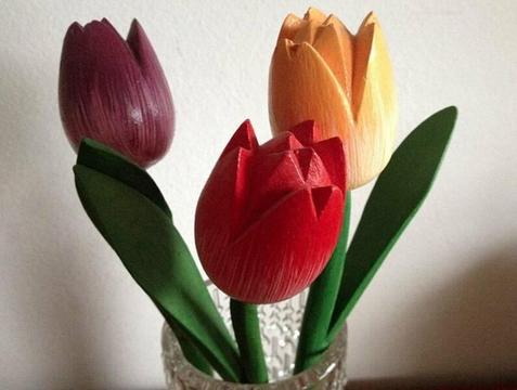 Set of 3 Wooden Hand Painted Tulips | $10 the lot