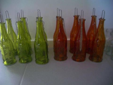 Hanging Glass Tea Light Bottles x 12 - Mini Milk Bottles x 12