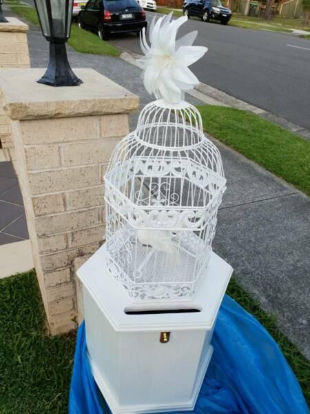 Wishing Well - White Hexgonal Timber box with bird cage on top