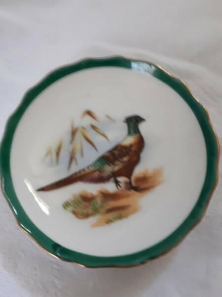 Very small china pin dish/wall hanging. Bird motif vintage