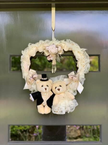 Wedding teddy bear wreath -- brand new
