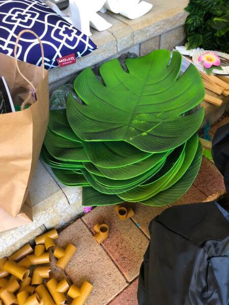 Grass place mats and palm leaf placemat party props