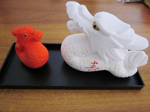 For Sale: Pair of White and Red Dragon Statues - Like New