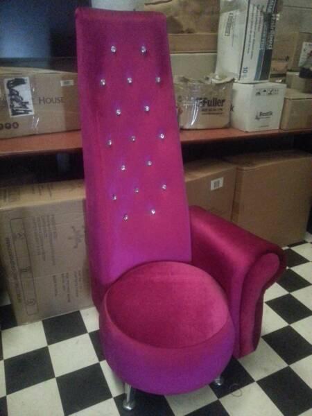 High back chair in pink, diamond studded velour