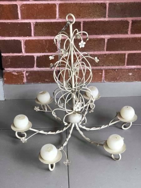 ANTIQUE CREAM COLOUR METAL CHANDELIER CANDLE HOLDER WITH CHAIN