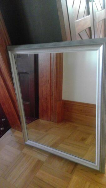 LARGE SILVER FRAMED MIRROR 76CM X 90CM GOOD CONDITION
