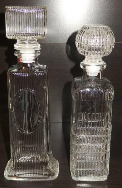 Pair Decorative Glass Decanters Bottles With Stoppers