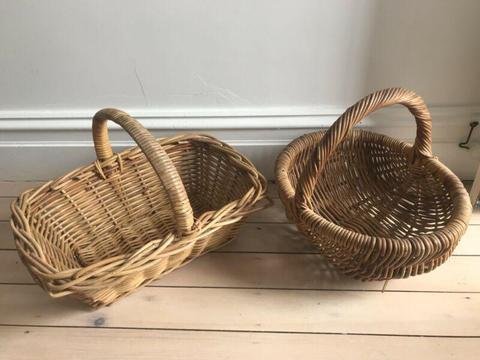 Two large vintage retro cane baskets