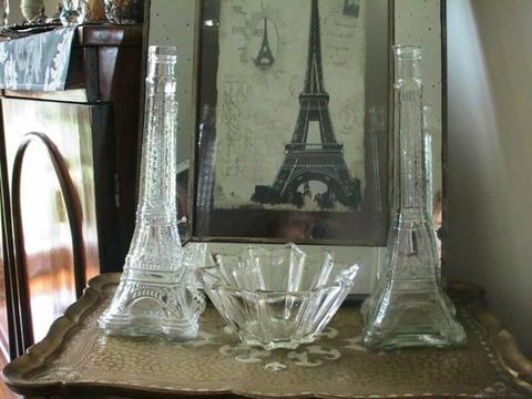 PAIR FRENCH APARTMENT EIFFEL TOWER SHAPED VINTAGE BOTTLES