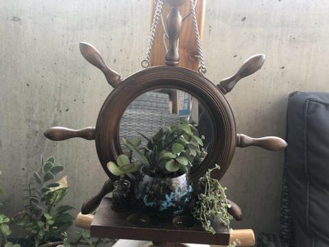 Vintage key holder with mirror turned into succulent plant holder