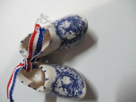 Brand new authentic handmade Dutch ceramic clogs - blue on white