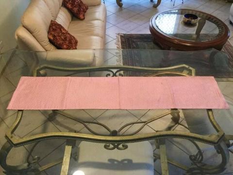 Table Runner - Pink with White and Gold Pattern Sari Silky