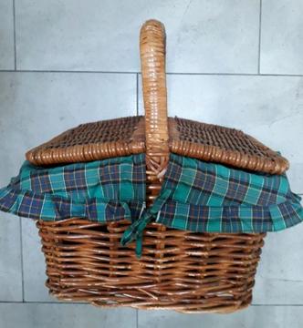 Vintage Cane Lined Picnic Basket