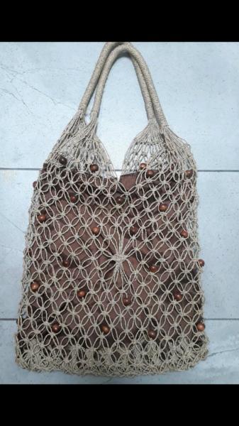 Vintage Beaded Macrame String Bag